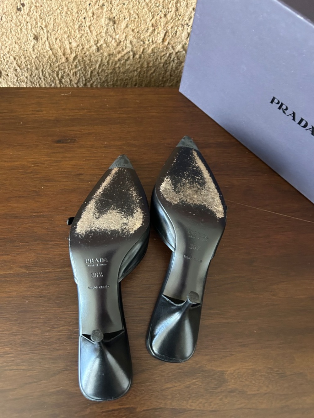 Prada Black Leather Pointed Toe Mules Heels 36.5 / US 6.5 - Picture 8 of 15